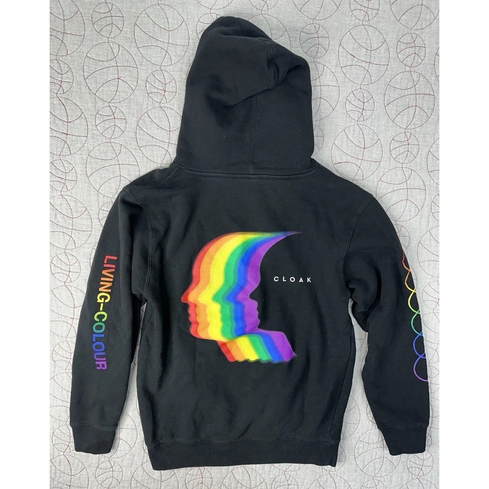 CLOAK Full Living Colour Black Rainbow Pride Hoodie / Unisex Size Small‎